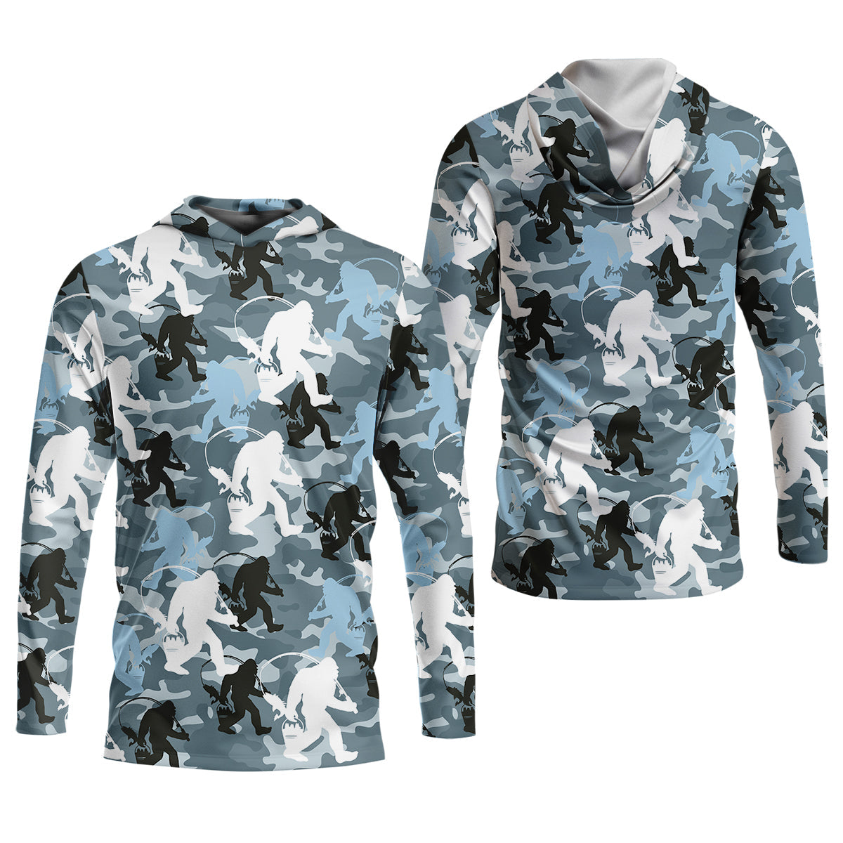 Bigfoot Blue Camo Fishing SPF Shirts, Bassquatch Fishing Shirts, Fishing Shirts For Men, Funny Fisherman Gift