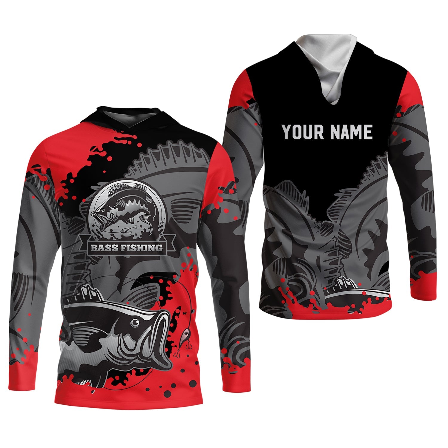 Black Red Bass Fishing Tournament Fishing Shirts, SPF Long Sleeve Shirts Womens