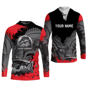 Black Red Bass Fishing Tournament Fishing Shirts, SPF Long Sleeve Shirts Womens