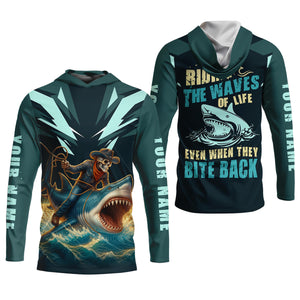 Riding The Waves Of Life Even When They Bite Back SPF Shirt, Funny Fishing Shirt, Female Fishing Shirts