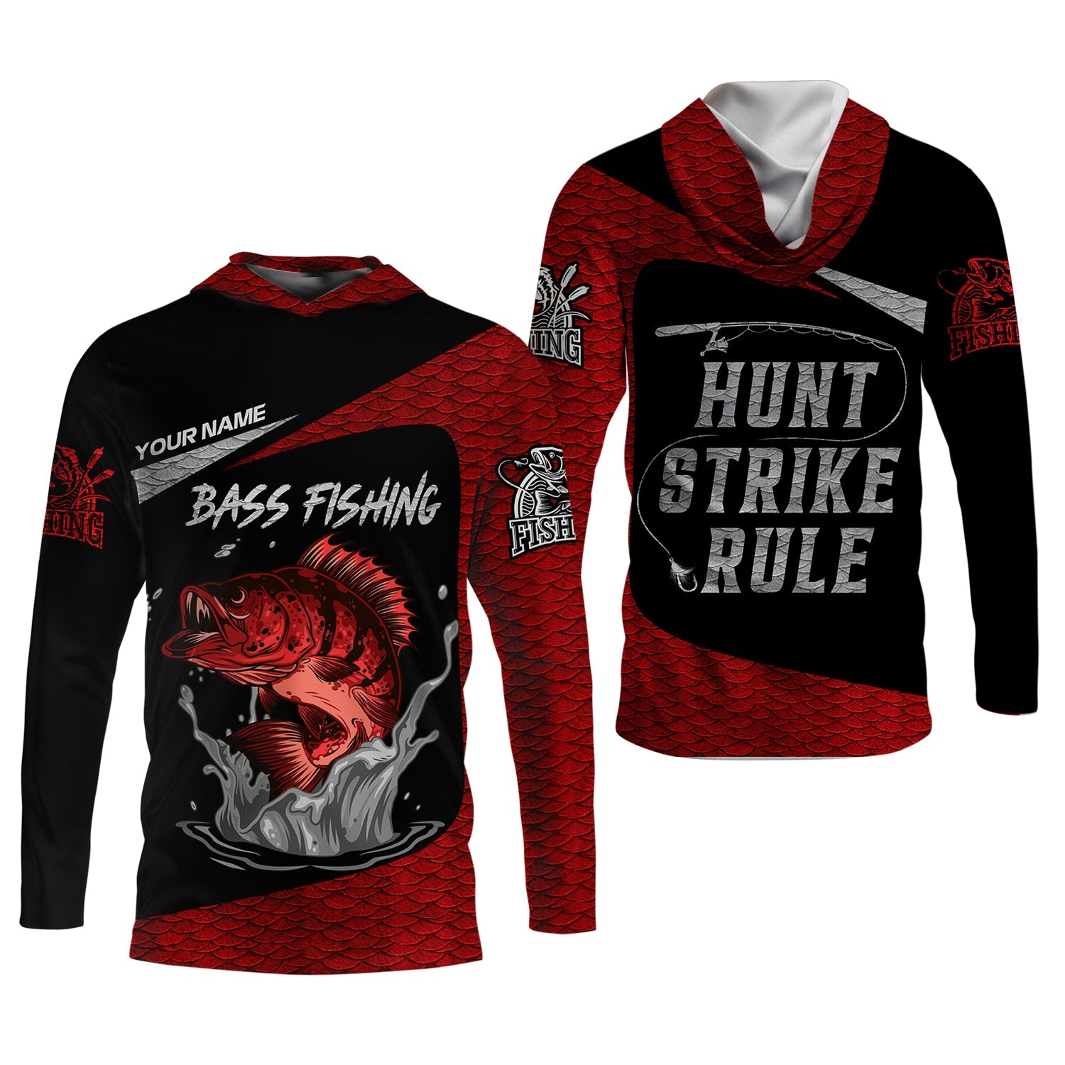 Bass Fishing Shirts, Hunt - Strike - Rule, SPF Long Sleeve Shirts, Fishing Shirts For Men