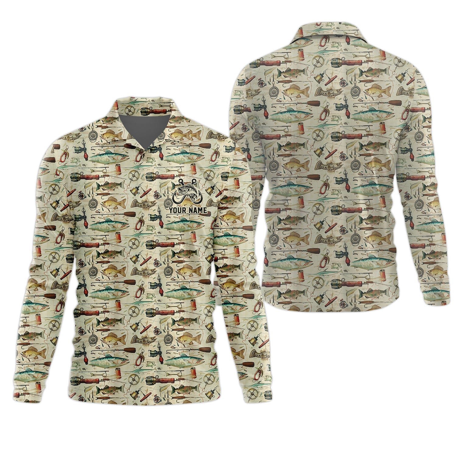 Fishing Gear Items SPF Long Sleeve Shirts, Custom Fishing Shirt, Men Long Sleeve Shirt