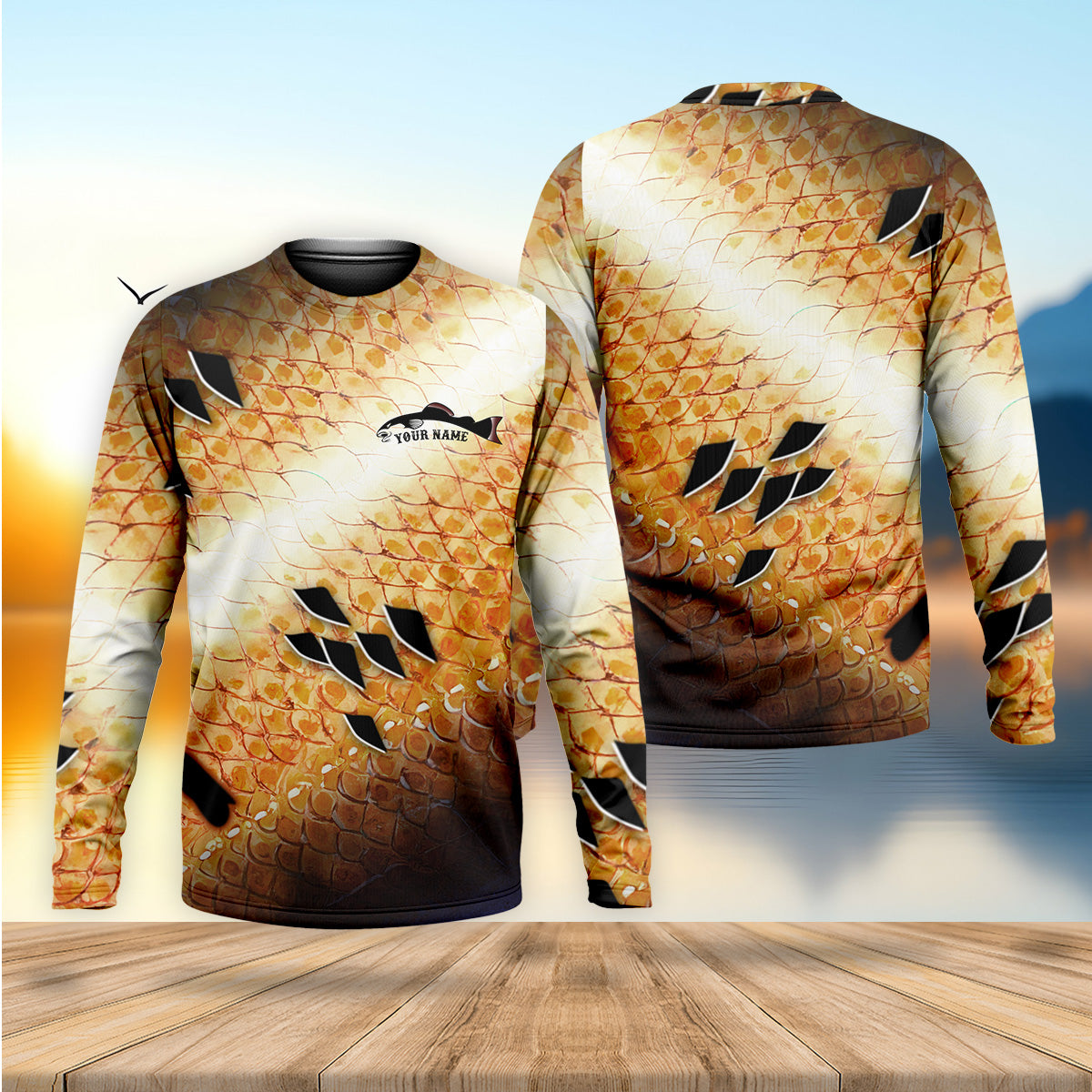 Yellow Fish Scale Fishing UPF Shirts, Ladies Long Sleeve Fishing Shirt, Women Fishing Shirt