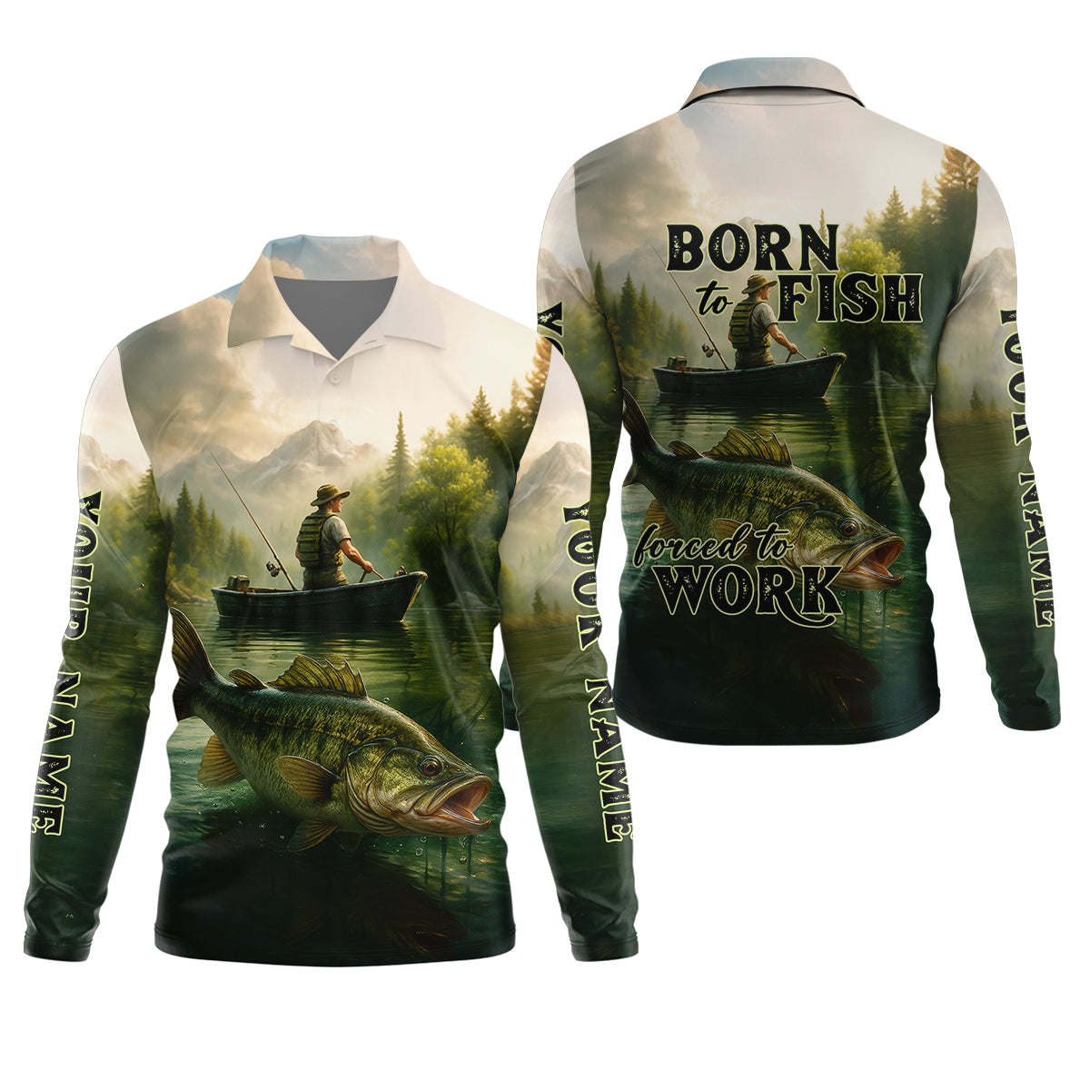 Born To Fish Forced To Work Fishing SPF Shirts, Custom Fishing Shirts, Fishing Shirts For Men, Funny Fisherman Gift