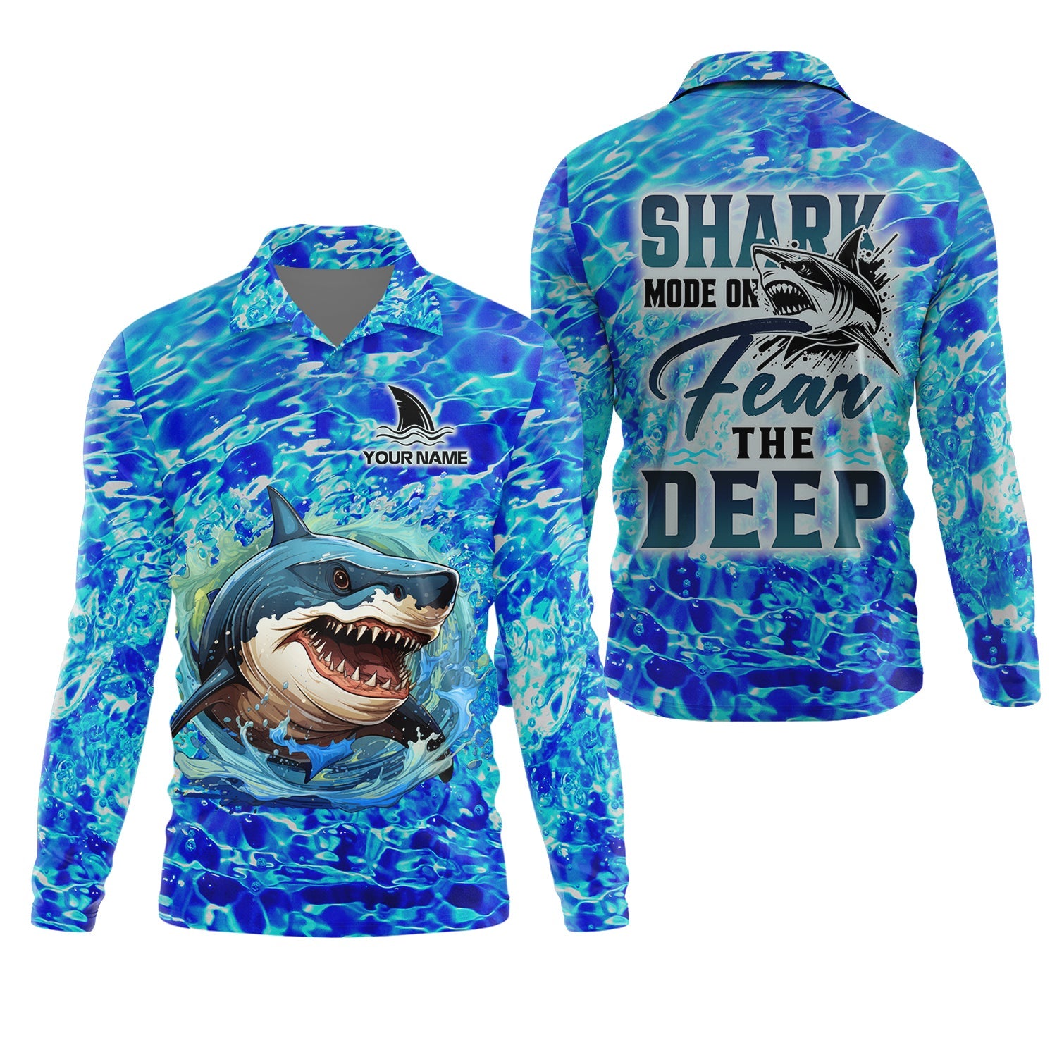 Shark Fishing UPF Shirts, Shark Mode On Fear The Deep, Funny Fishing Shirt, Gift For Fisherman