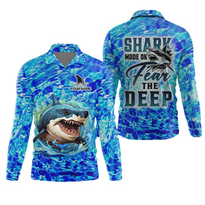 Shark Fishing UPF Shirts, Shark Mode On Fear The Deep, Funny Fishing Shirt, Gift For Fisherman