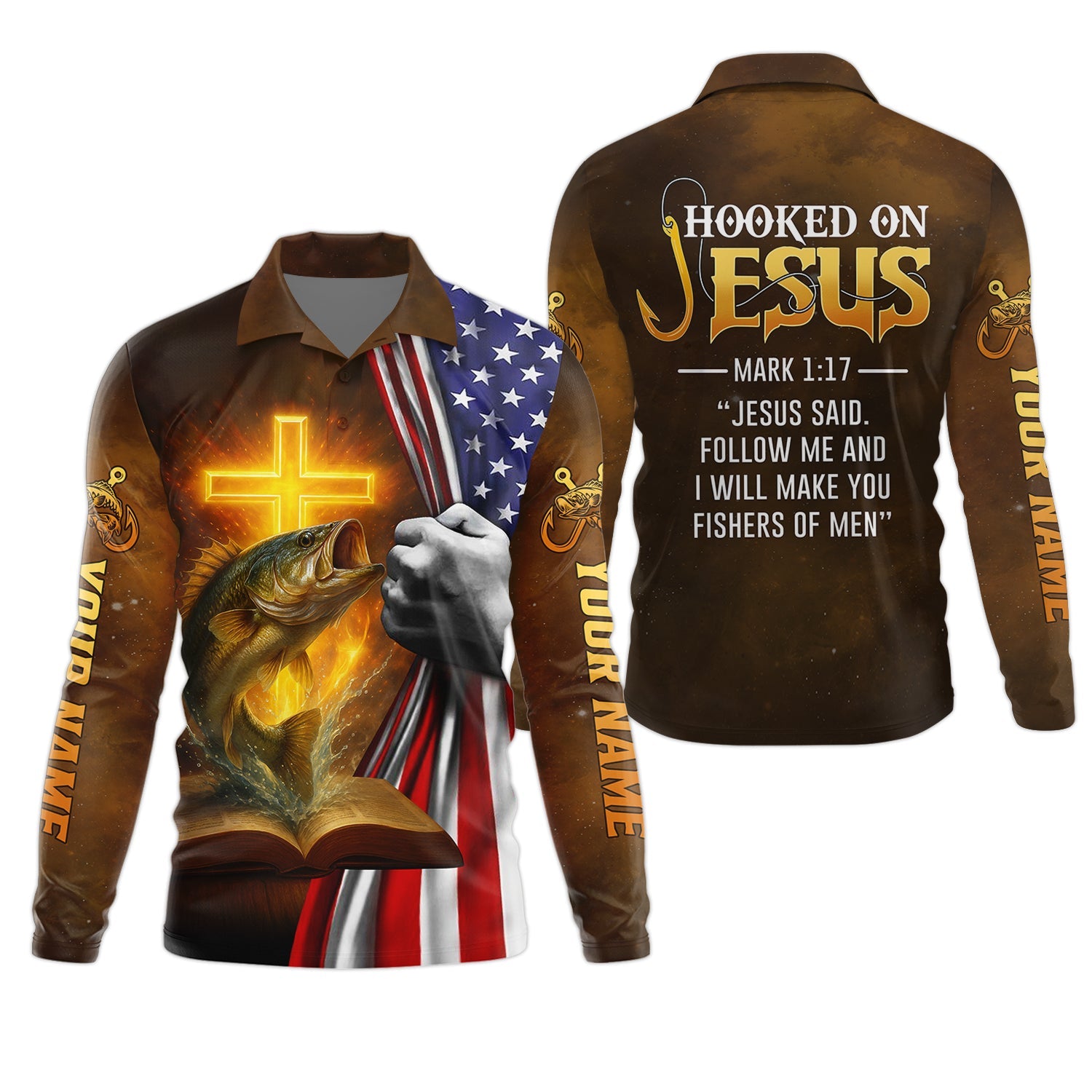 Hooked On Jesus Mark 1:17 Fishing UPF Shirts, Jesus Fishing Shirt, Fishing Shirt For Men