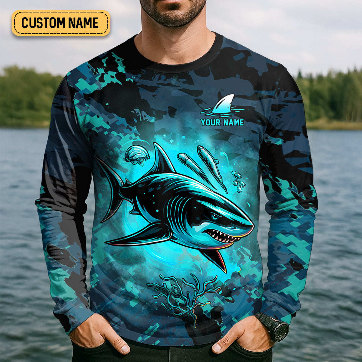 Hunt Or Be Hunted Deep Sea Danger Performance Fishing Shirts, Fishing Gifts For Men