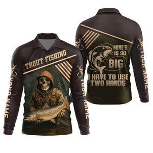 Mine's So Big I Have To Use Two Hands SPF Shirts, Trout Fishing Shirts, Fishing Shirts For Men, Funny Fisherman Gift