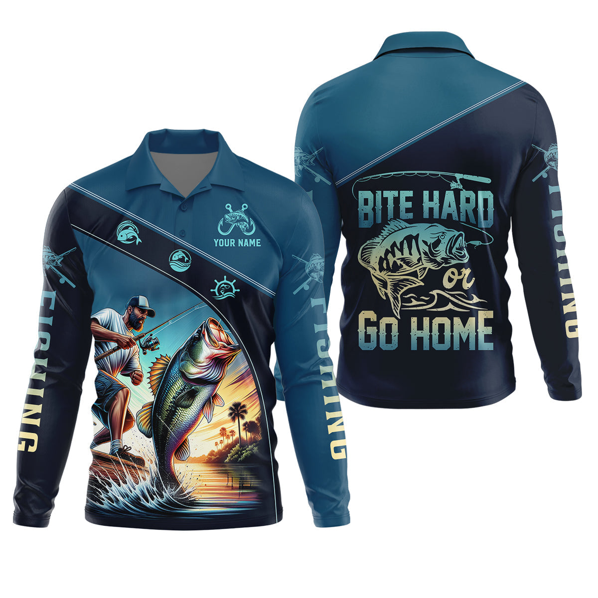 Bite Hard or Go Home Fishing Shirts, SPF Long Sleeve Shirts, Fishing Shirts For Men