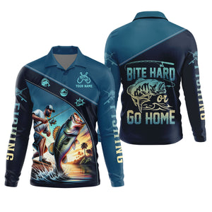 Bite Hard or Go Home Fishing Shirts, SPF Long Sleeve Shirts, Fishing Shirts For Men