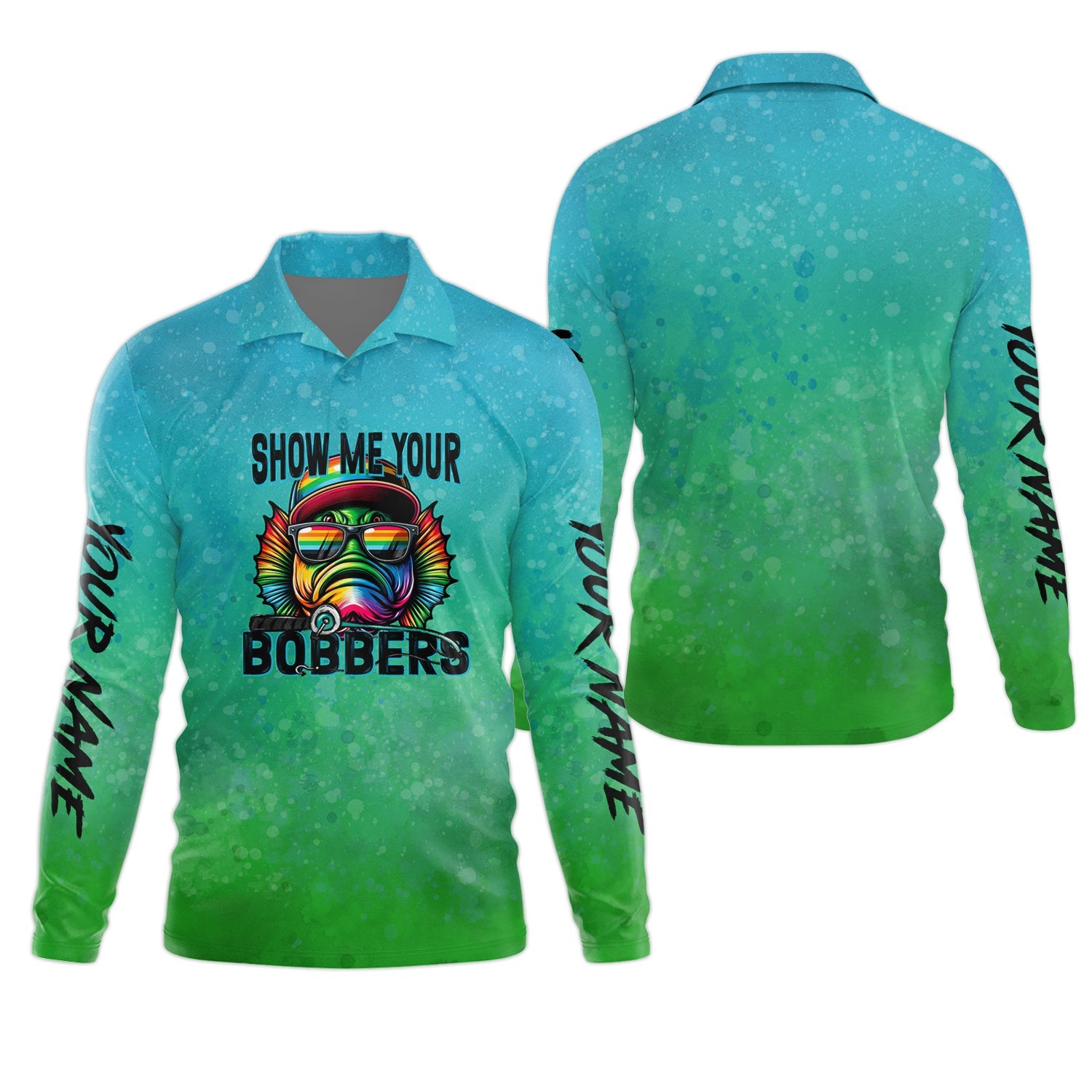 Show Me Your Bobbers Shirt, Green Blue Neon Men Fishing Shirt, Funny Fishing Shirt, SPF Shirt