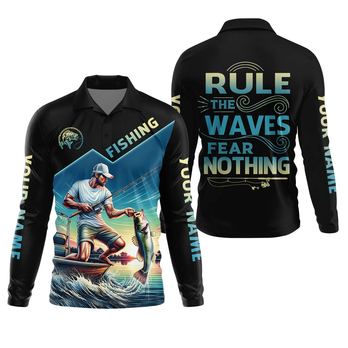 Fishing Shirts, Rule The Waves Fear Nothing, SPF Long Sleeve Shirts, Fishing Shirts For Men