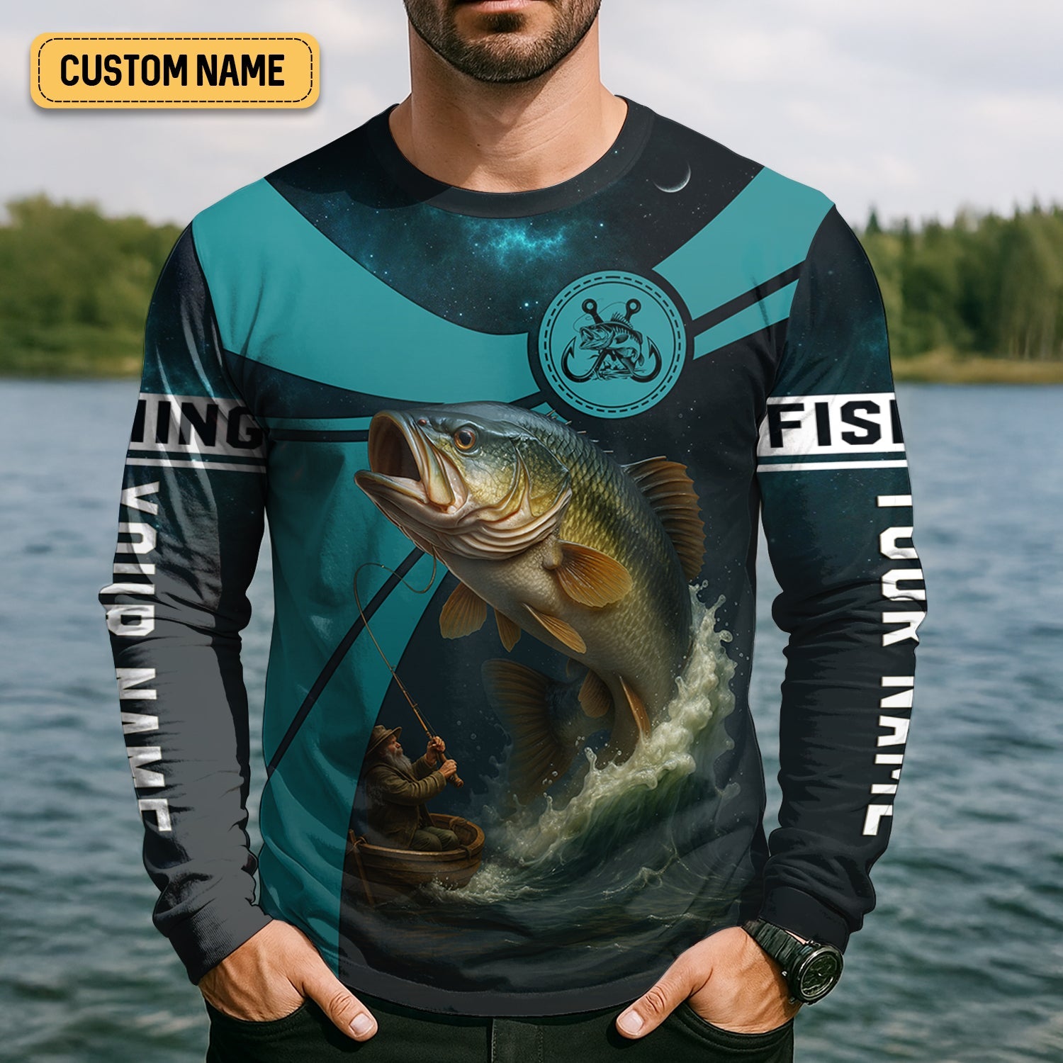 Teal Green Color Tournament Fishing Shirts, SPF Long Sleeve Shirts, Fishing Shirts For Men