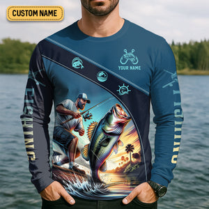 Bite Hard or Go Home Fishing Shirts, SPF Long Sleeve Shirts, Fishing Shirts For Men