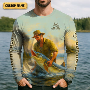 Born To Fish Forced To Work SPF Shirt For Men, Funny Fishing Shirt, Gift For Fisherman