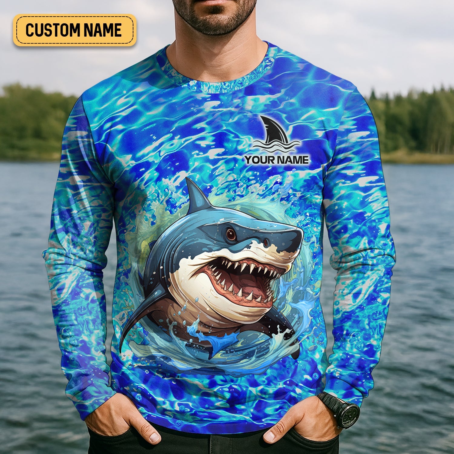 Shark Fishing UPF Shirts, Shark Mode On Fear The Deep, Funny Fishing Shirt, Gift For Fisherman