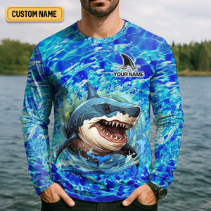 Shark Fishing UPF Shirts, Shark Mode On Fear The Deep, Funny Fishing Shirt, Gift For Fisherman