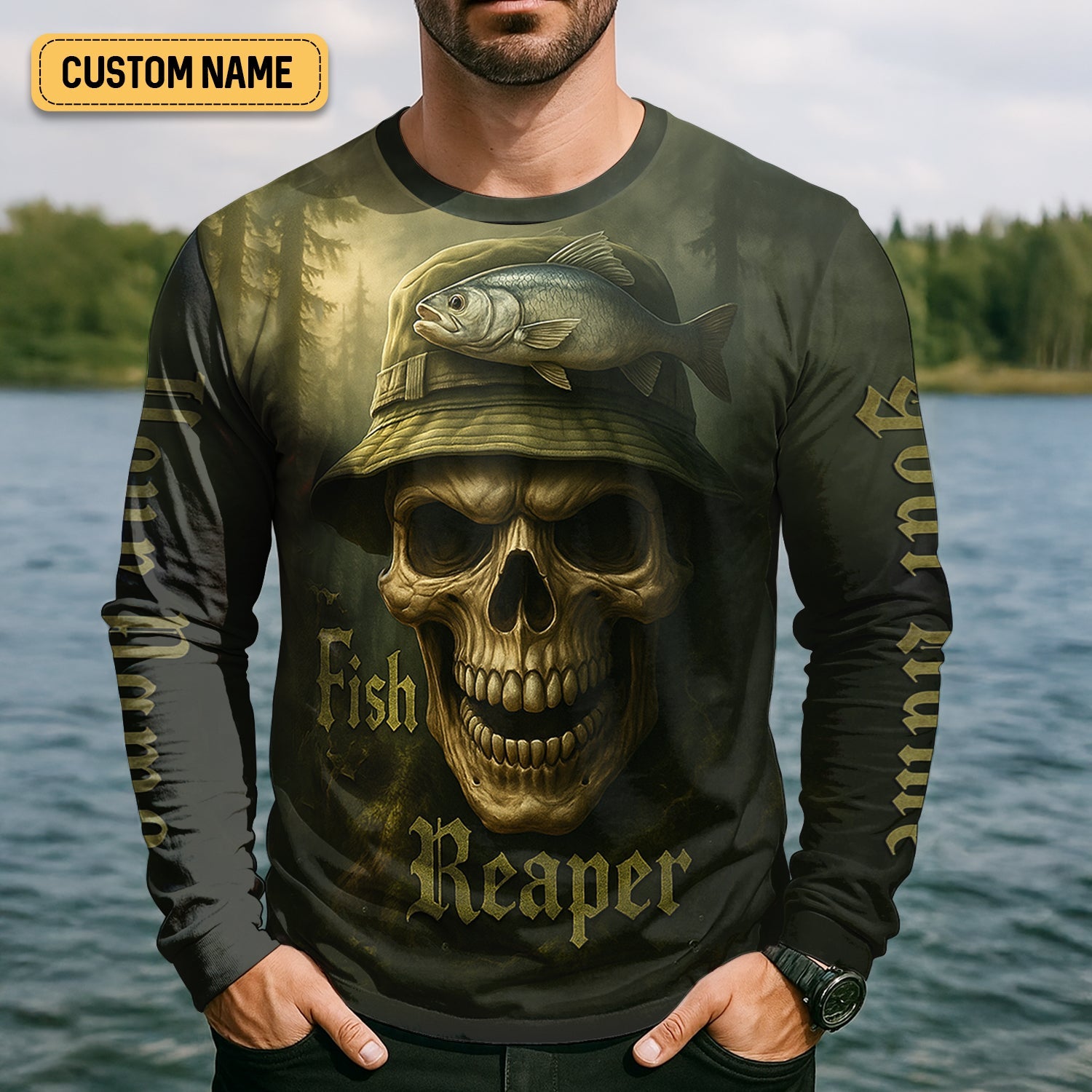 Fish Reaper Camo Fishing Shirt, Funny Fishing T-Shirt, UV Protection Clothing