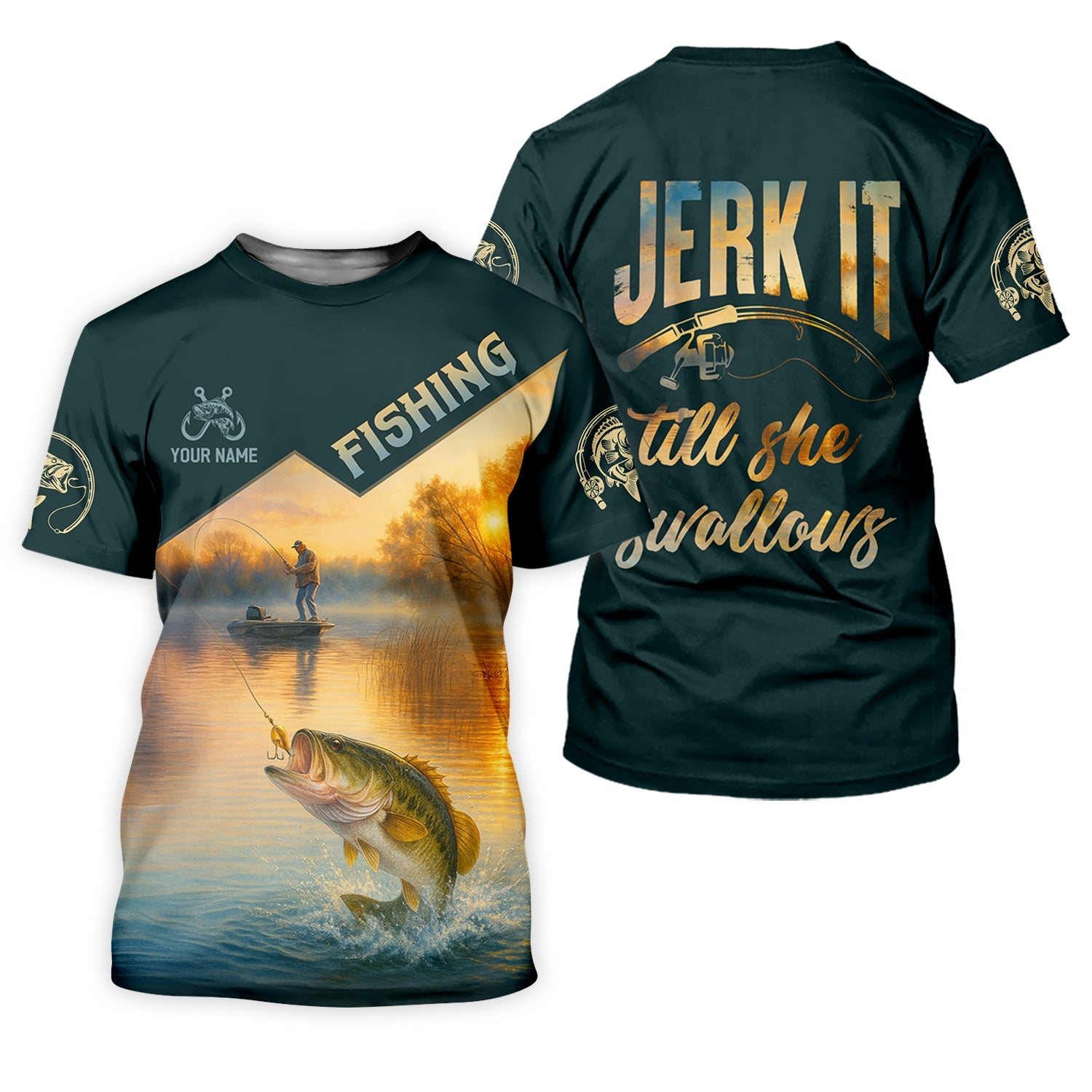 Jerk It Till She Swallows Fishing UV Shirts, Fish Shirt Funny, Fishing Jersey, Fishing Shirts For Men