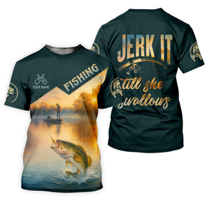 Jerk It Till She Swallows Fishing UV Shirts, Fish Shirt Funny, Fishing Jersey, Fishing Shirts For Men