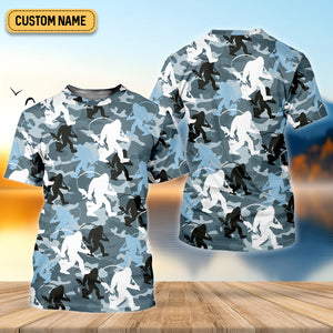 Bigfoot Blue Camo Fishing SPF Shirts, Bassquatch Fishing Shirts, Fishing Shirts For Women, Ladies Fishing Shirts