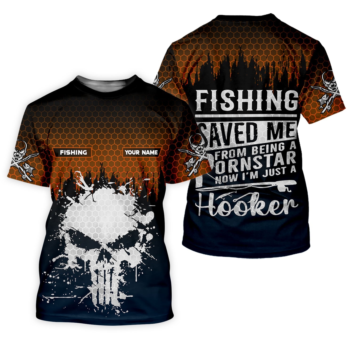 Fishing Saved Me From Being A Pornstar Hexagon Pattern SPF Shirt, Funny Fishing Shirt, Gift For Fisherman