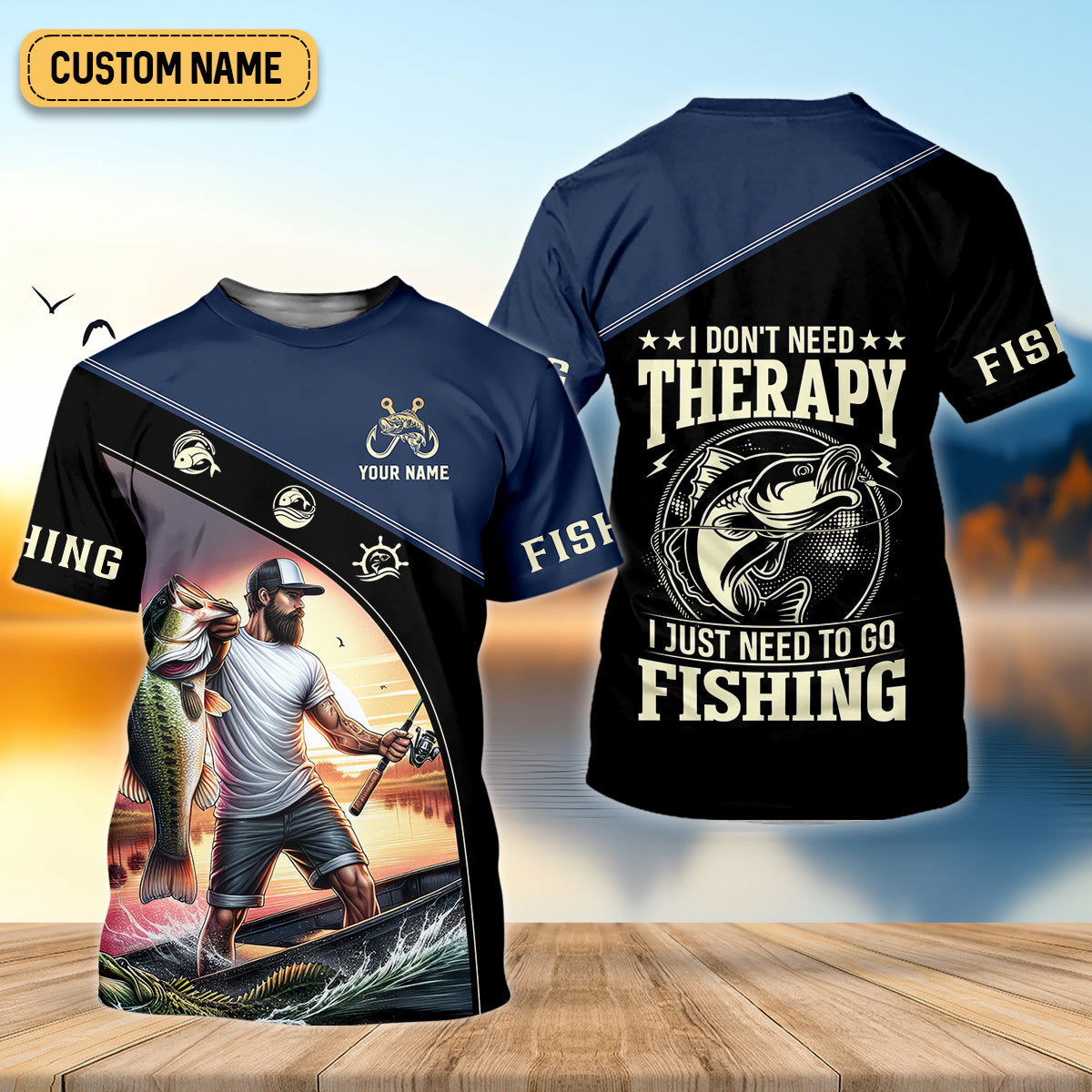 Fishing Shirts, I Don't Need Therapy I Just Need To Go Fishing, SPF Long Sleeve Shirts, Fishing Shirts For Men
