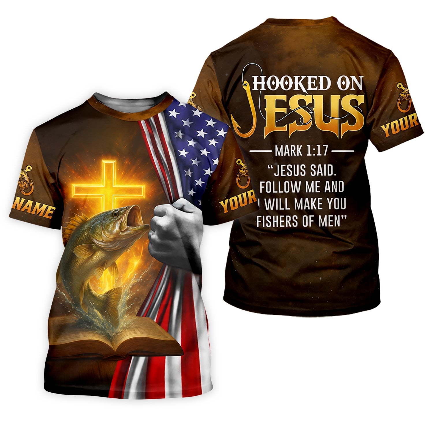 Hooked On Jesus Mark 1:17 Fishing UPF Shirts, Jesus Fishing Shirt, Fishing Shirt For Men