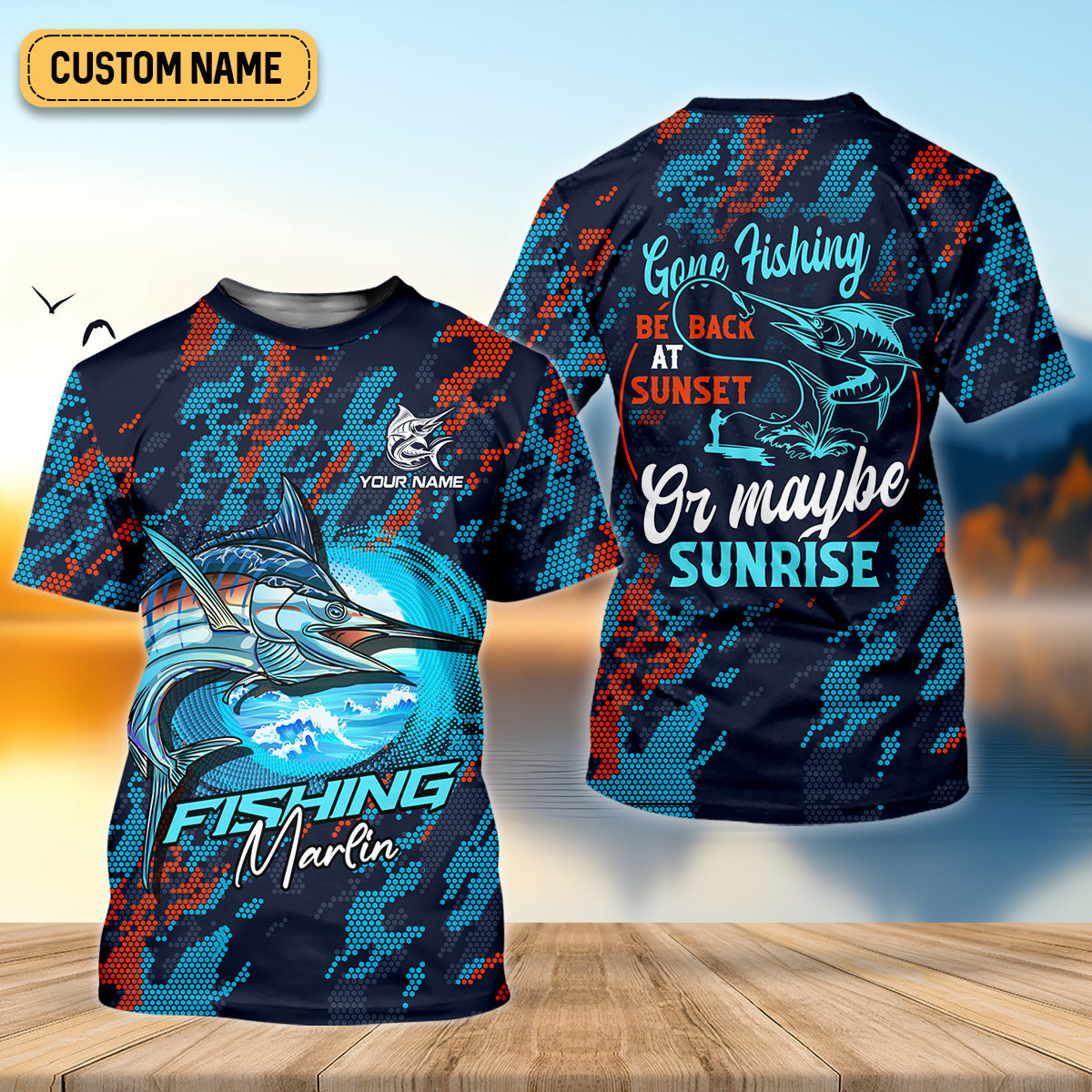 Marlin Fishing UPF Shirts, Gone Fishing Be Back At Sunset Or Maybe Sunrise Shirts, Fishing Shirts For Women