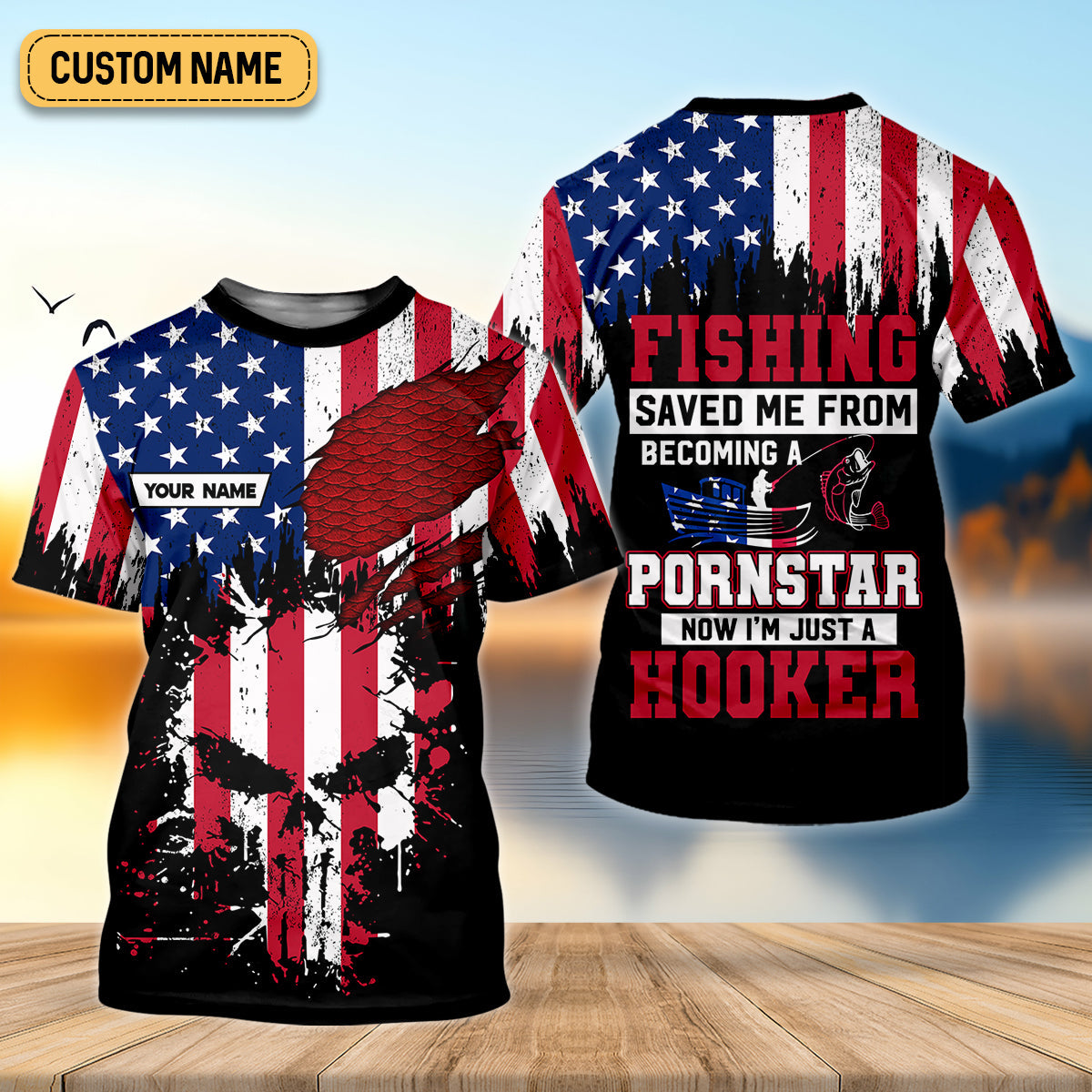 Fishing Saved Me From Becoming A Pornstar Patriotic Fishing Shirt, Funny Fishing Shirt, SPF Shirt, Women Fishing Shirt