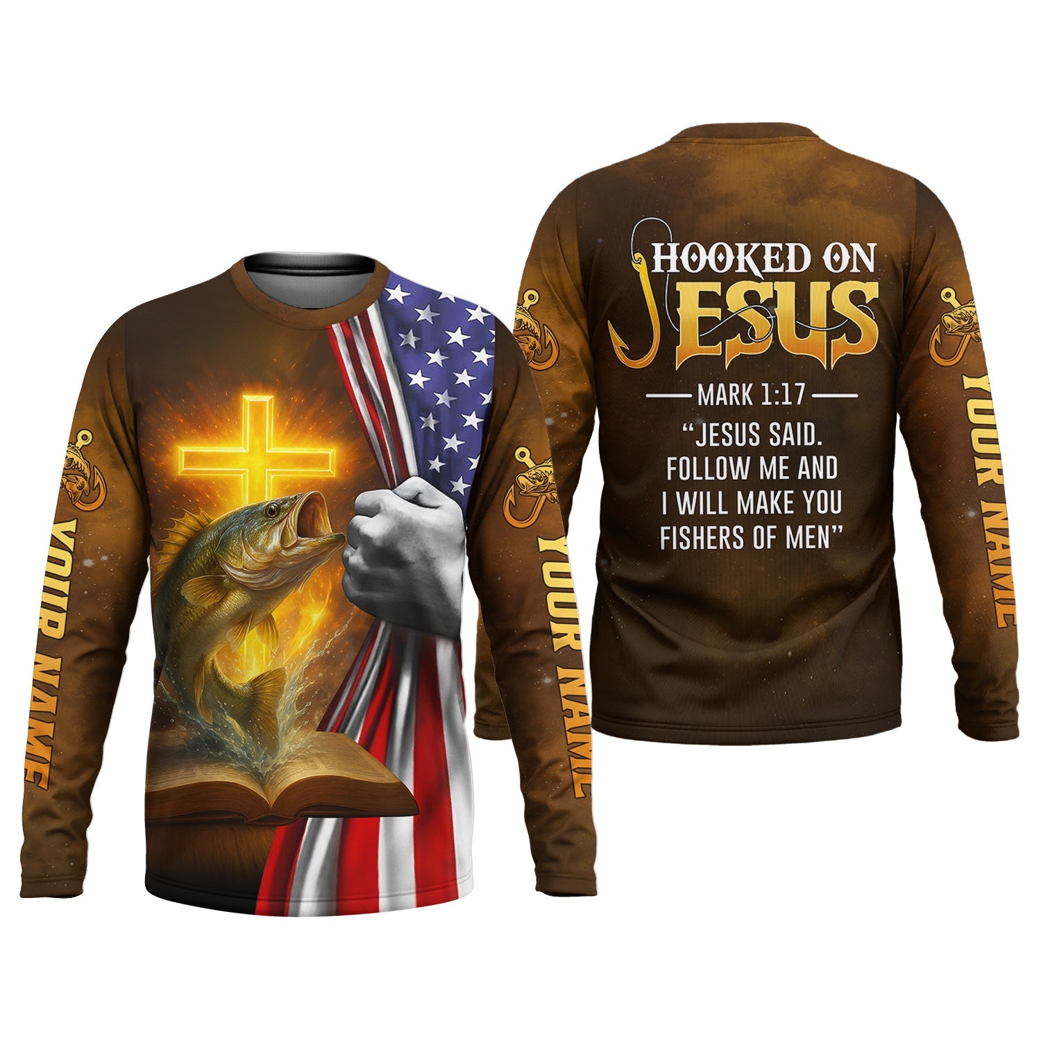 Hooked On Jesus Mark 1:17 Fishing UPF Shirts, Jesus Fishing Shirt, Fishing Shirt For Men