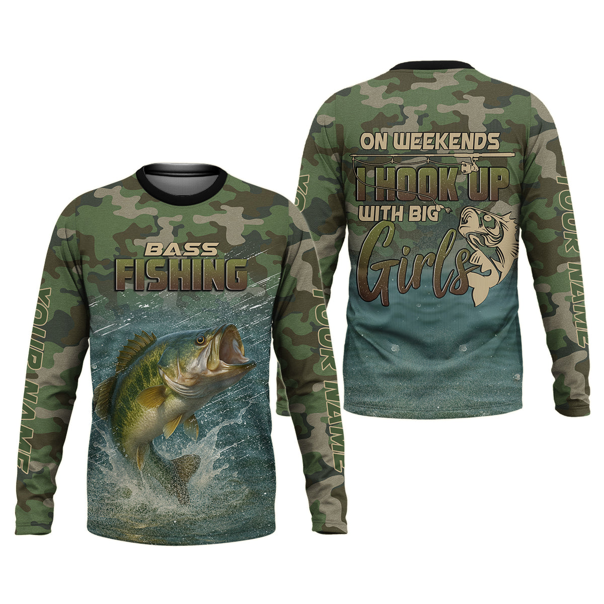 On Weekends I Hook Up With Big Girls Camo Bass Fishing Shirt, Funny Fishing Shirt, Fishing Shirts For Men