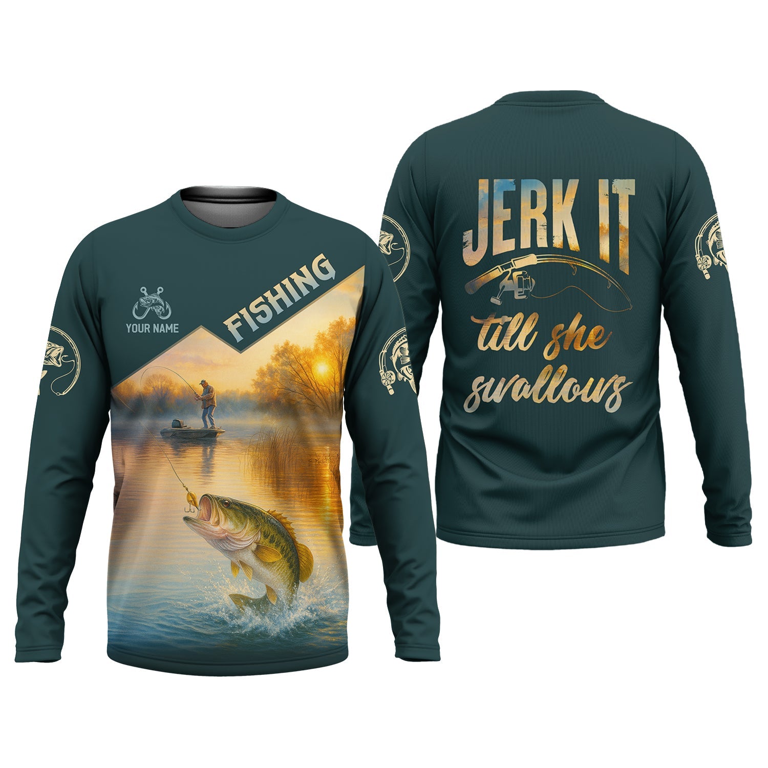 Jerk It Till She Swallows Fishing UV Shirts, Fish Shirt Funny, Fishing Jersey, Fishing Shirts For Men