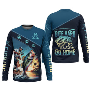 Bite Hard or Go Home Fishing Shirts, SPF Long Sleeve Shirts, Fishing Shirts For Men