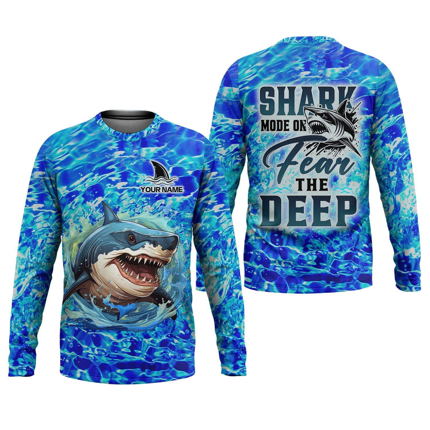 Shark Fishing UPF Shirts, Shark Mode On Fear The Deep, Funny Fishing Shirt, Gift For Fisherman