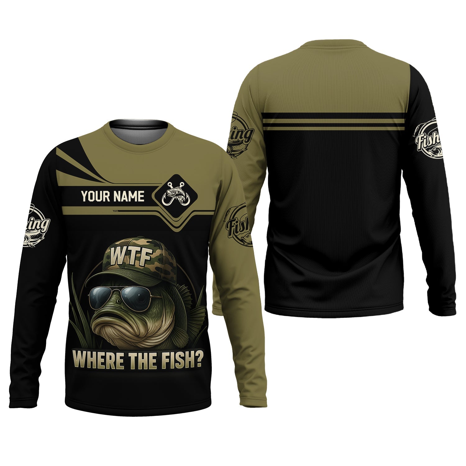 WTF Where The Fish Camo Bass Fishing Shirt, Funny Fishing Shirt, SPF Shirt For Men, Men's Fishing Shirt