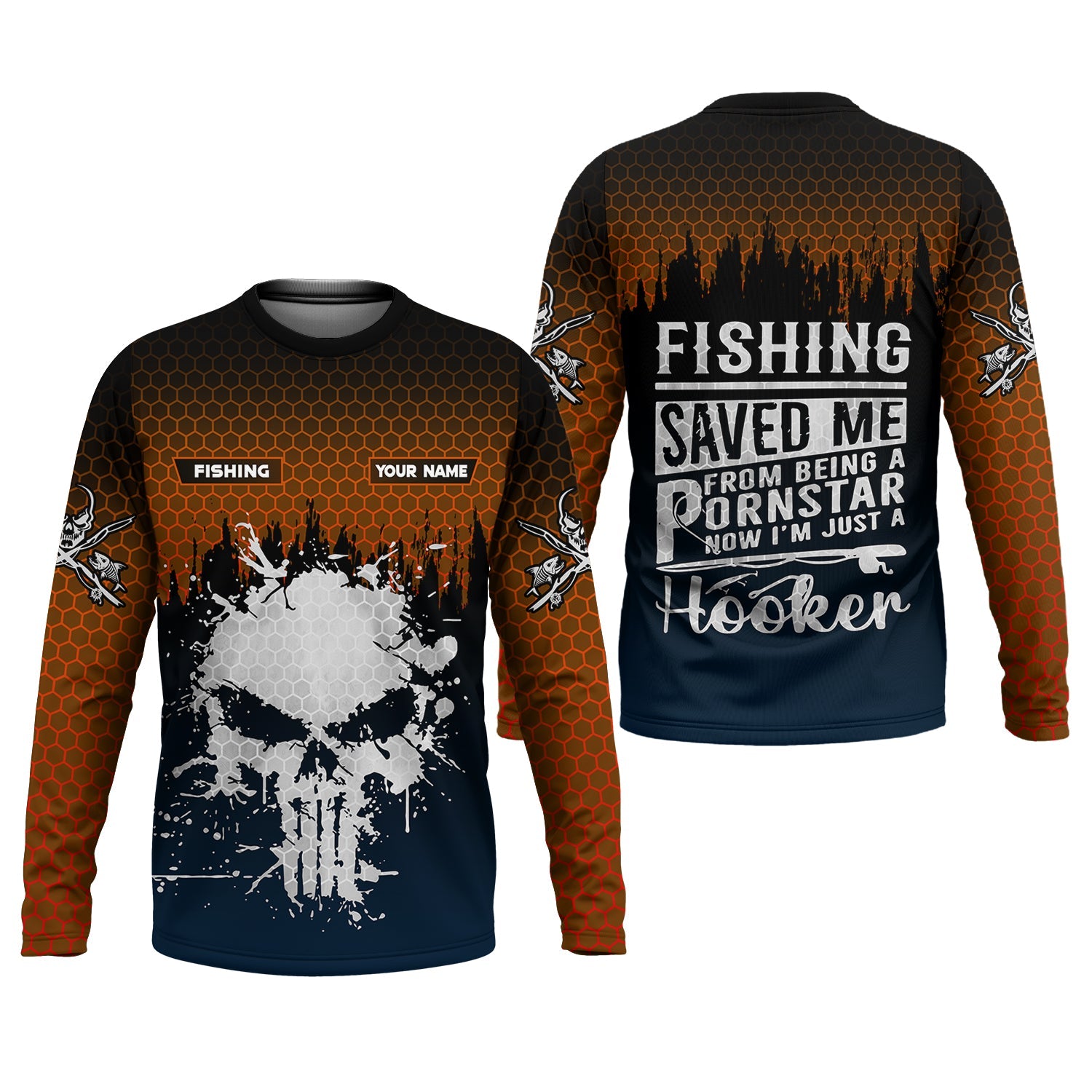 Fishing Saved Me From Being A Pornstar Hexagon Pattern SPF Shirt, Funny Fishing Shirt, Gift For Fisherman