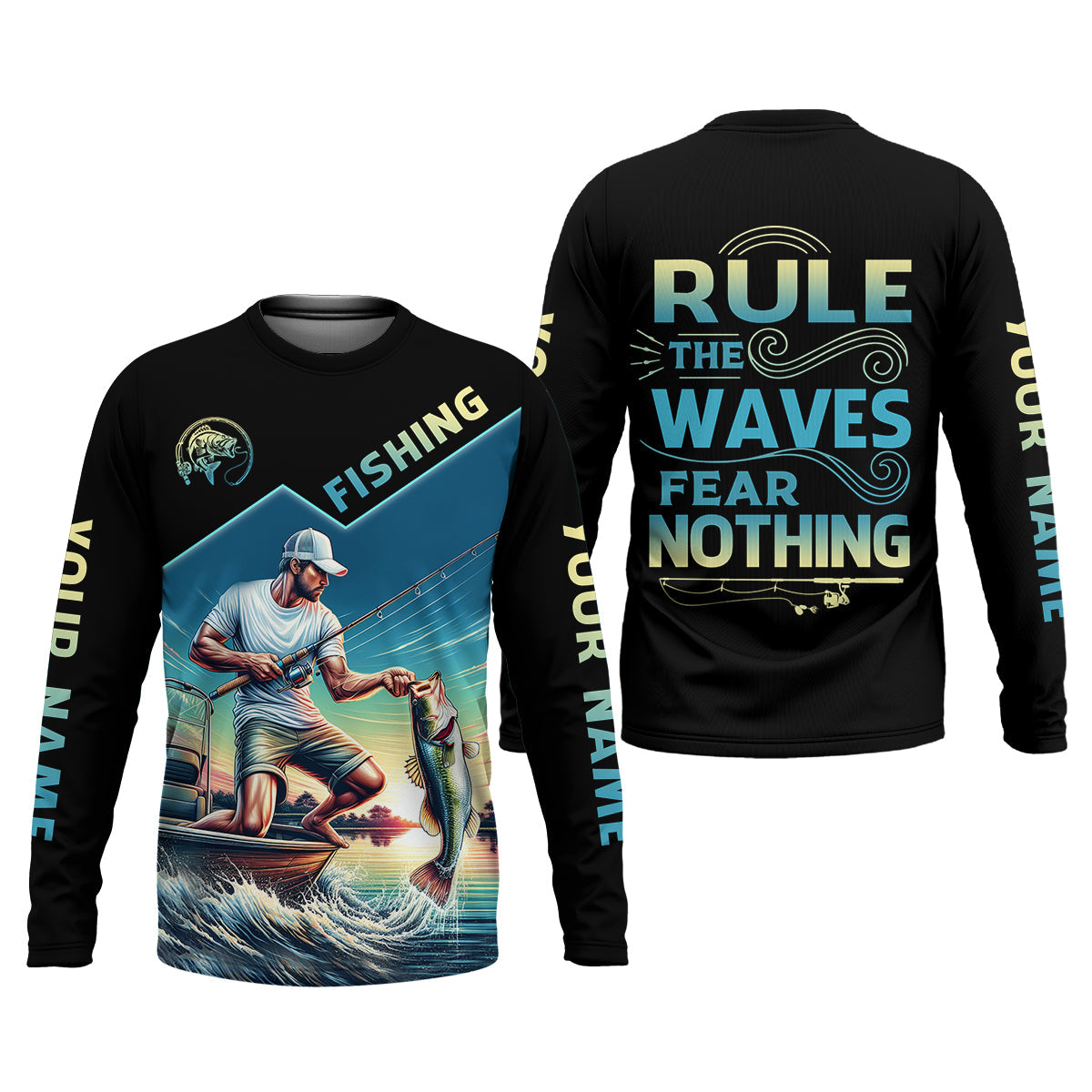 Fishing Shirts, Rule The Waves Fear Nothing, SPF Long Sleeve Shirts, Fishing Shirts For Men