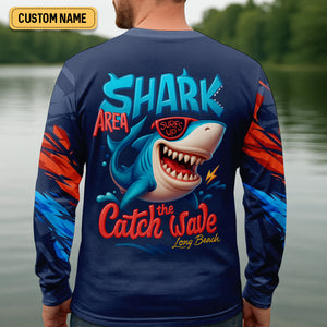 Shark Area Surf's Up The Catch Wave Funny Fishing Shirt, SPF Shirt For Men, Gift For Fisherman