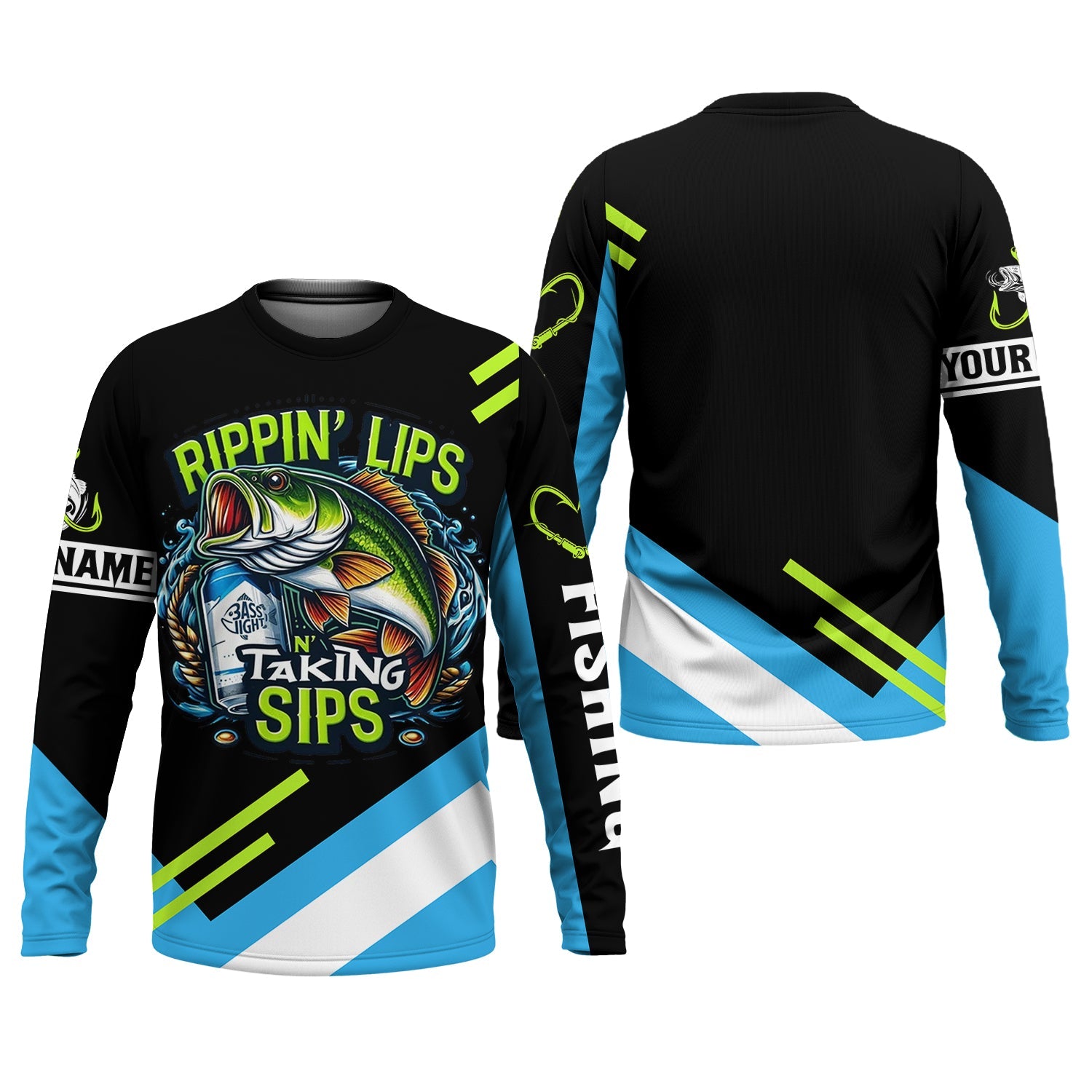 Rippin' Lips Taking Sips SPF Long Sleeve Shirts, Beer Fishing Shirt, Funny Fishing Shirt, Fishing Shirts For Men