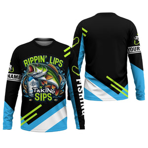 Rippin' Lips Taking Sips SPF Long Sleeve Shirts, Beer Fishing Shirt, Funny Fishing Shirt, Fishing Shirts For Men