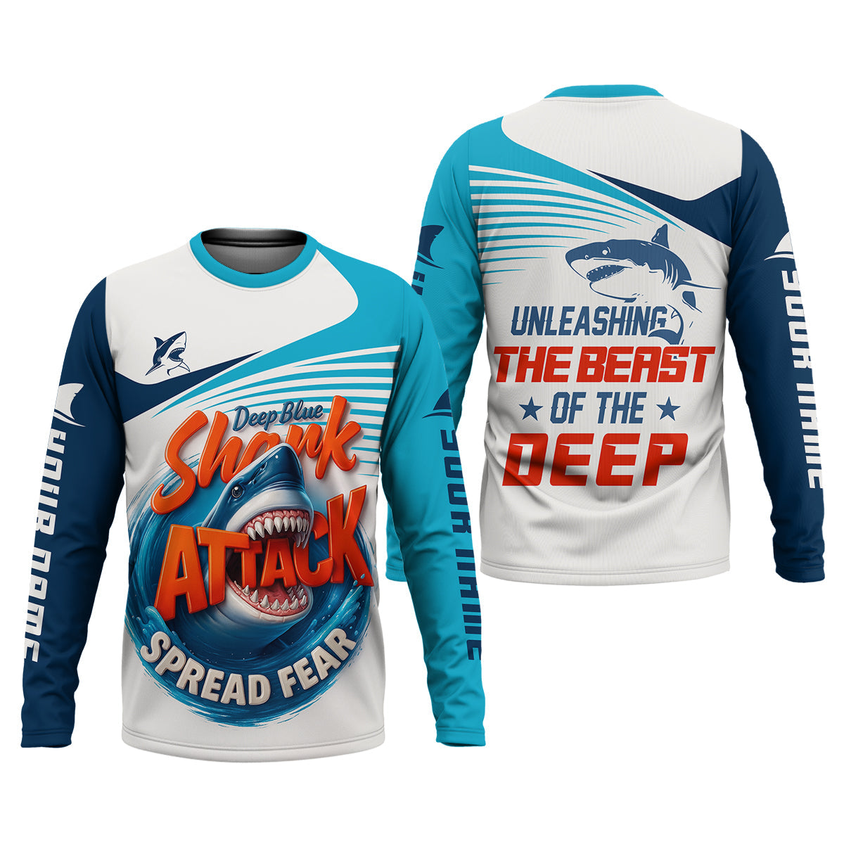 Deep Blue Shark Attack, Unleashing The Beast Of The Deep Fishing UPF Shirts, Mens Fishing Shirts Long Sleeve