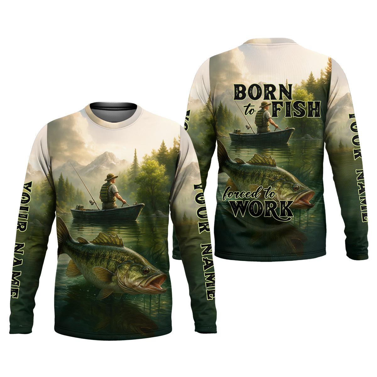 Born To Fish Forced To Work Fishing SPF Shirts, Custom Fishing Shirts, Fishing Shirts For Men, Funny Fisherman Gift