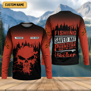Fishing Saved Me From Being A Pornstar Red Fishing Shirt, Funny Fishing Shirt, SPF Shirt For Men, Gift For Fisherman