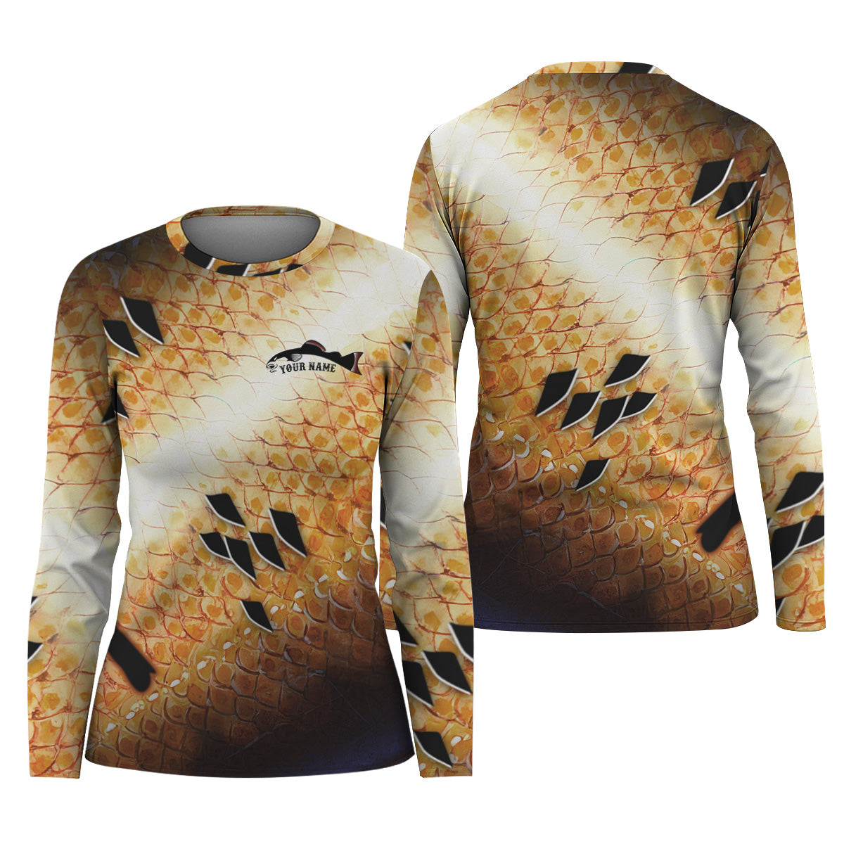 Yellow Fish Scale Fishing UPF Shirts, Ladies Long Sleeve Fishing Shirt, Women Fishing Shirt