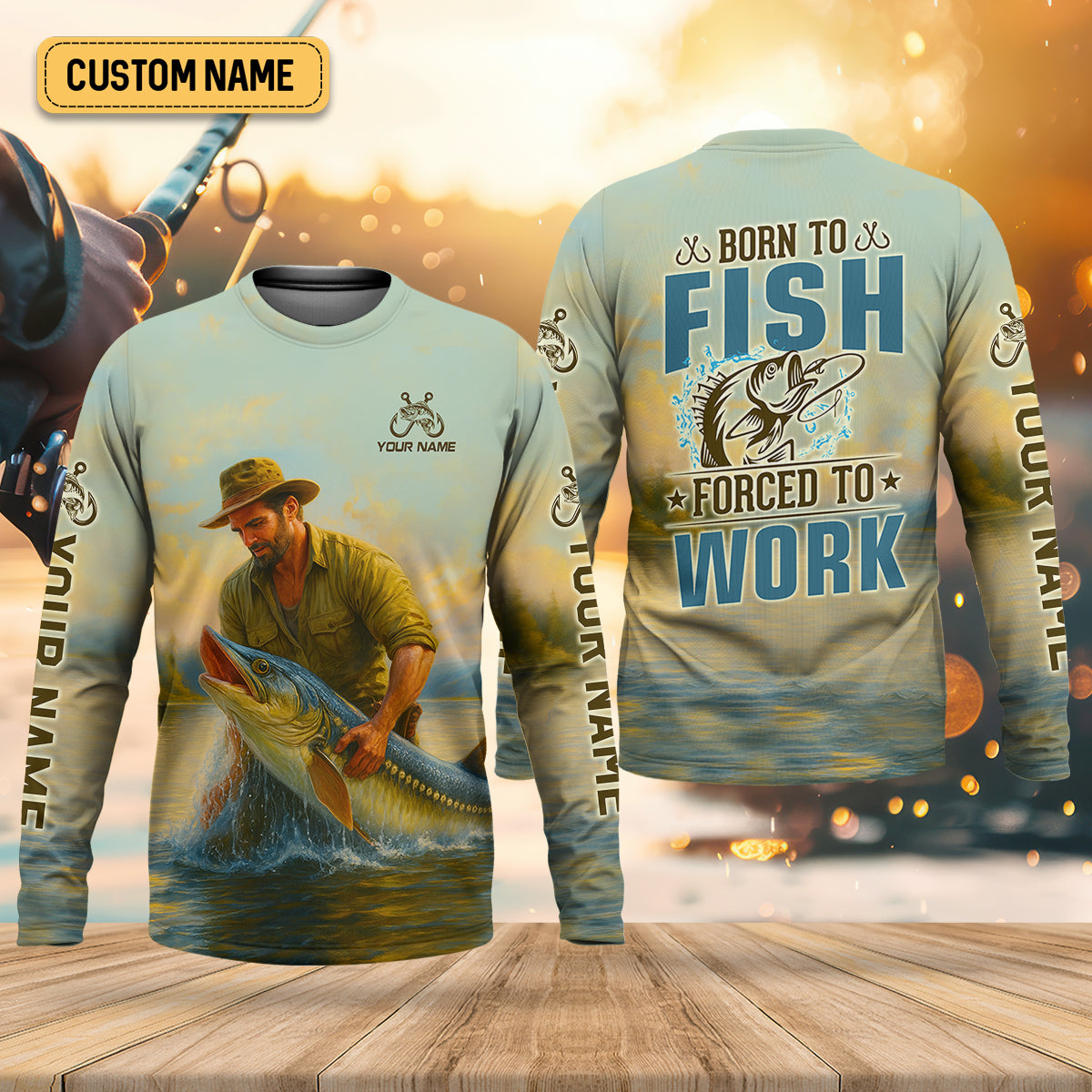 Born To Fish Forced To Work SPF Shirt For Men, Funny Fishing Shirt, Gift For Fisherman
