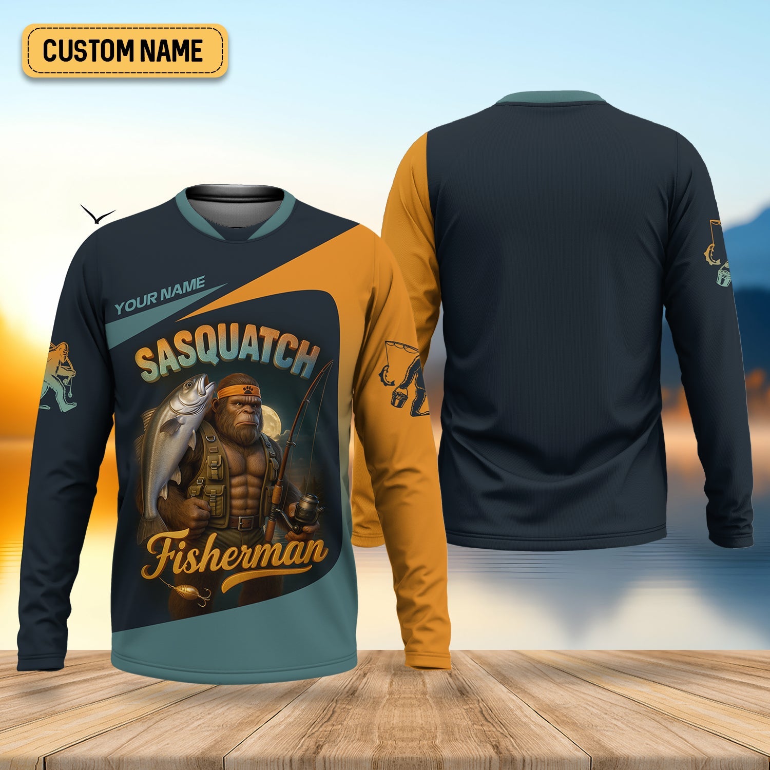 Sasquatch Fishing Shirt With Hood, Long Sleeve Sun Shirt, Fishing Shirts For Men