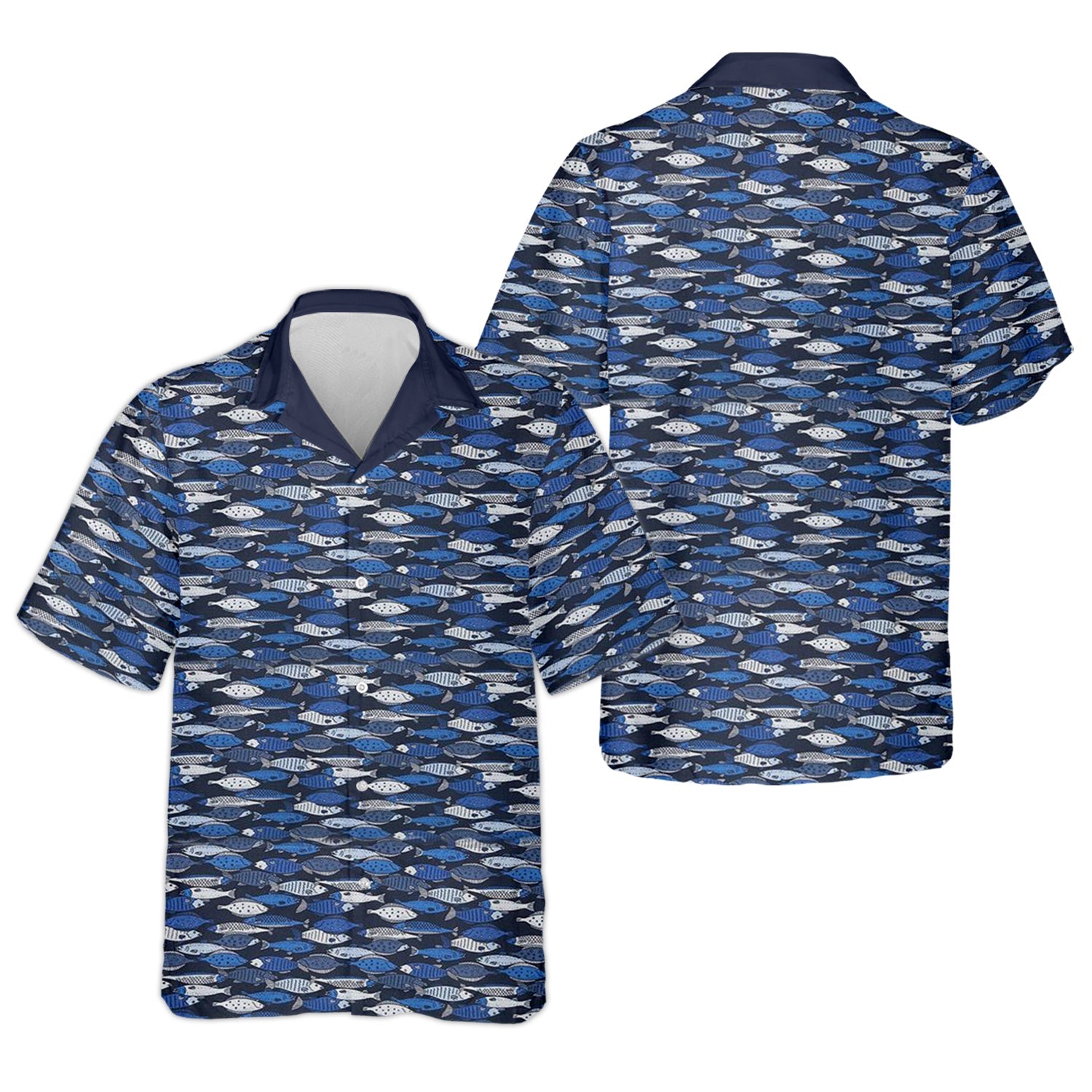 Blue Fish Pattern Performance Fishing Shirts, SPF Shirt For Men, Hooded Fishing Shirt, Fishing Shirts For Men