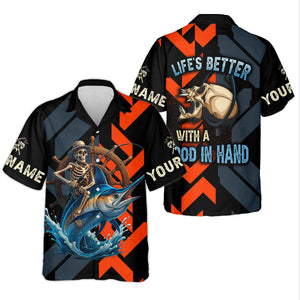 Life's Better With A Rod In Hand SPF Shirts, Marlin Fishing Shirts For Men, Funny Fisherman Gift